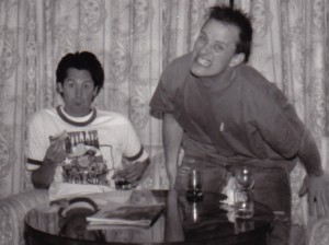 Jordy and Mark goof around, 1993, backstagerider.com photo